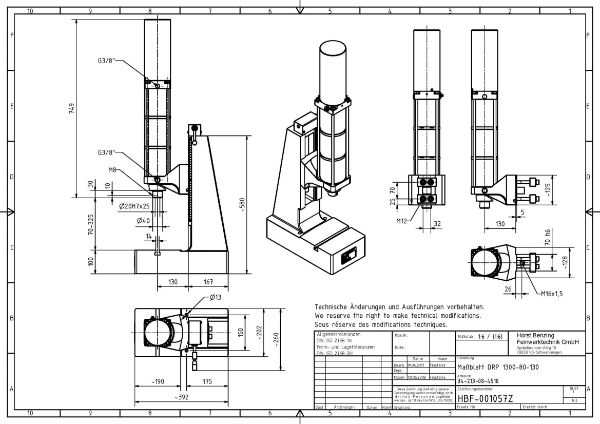 Pneumatic Press 13KN 80mm Stroke Dimension B 70-325mm