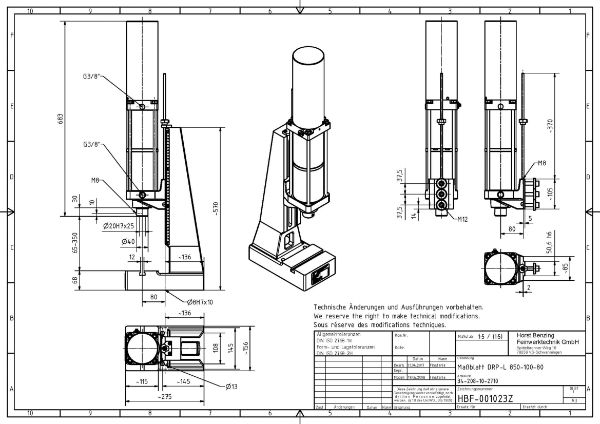 Pneumatic Press 8.5KN 100mm Stroke Dimension B 65-350mm