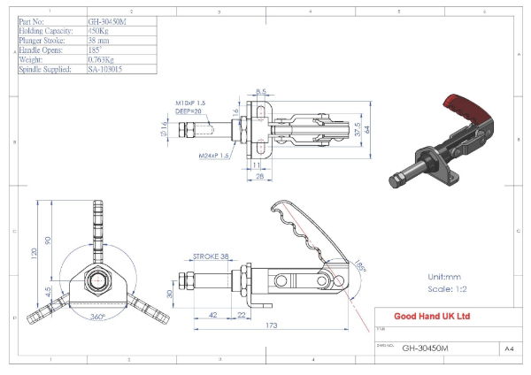 GH-30450M Push Pull Toggle Clamp 38mm Size 450Kg