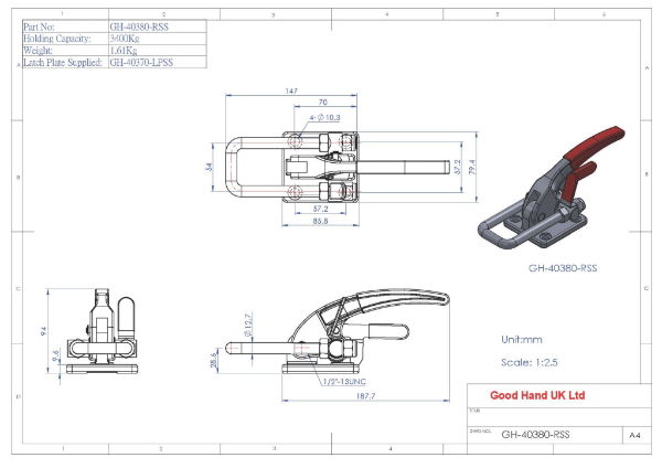 GH-40380-RSS Stainless Steel Latch Toggle Clamp with Safety Lock